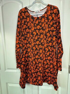 Vine & Valley Plus Size Halloween Pumpkin Tunic Top 3X Black & Orange Long Sleev